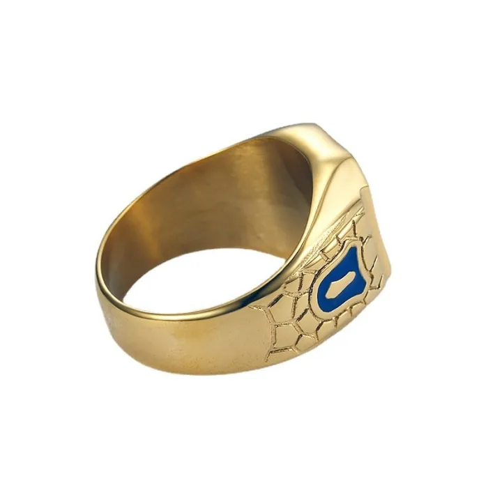 Wholesale Masonic AG Rings for Men – Gold-Plated Titanium Steel with Blue Enamel | HIPHOP Style Jewelry, Bulk Supplier