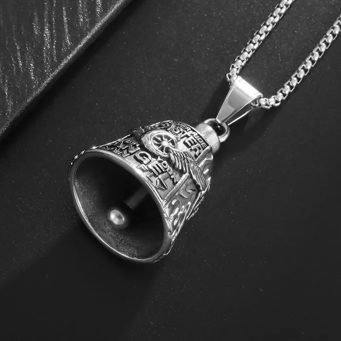 Wholesale Motorcycle Guardian Bell – Polished Titanium Steel Winged Wheel Lucky Charm | Biker Pendant, Bulk Supplier