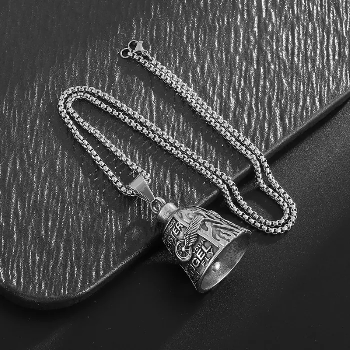 Wholesale Motorcycle Guardian Bell – Polished Titanium Steel Winged Wheel Lucky Charm | Biker Pendant, Bulk Supplier