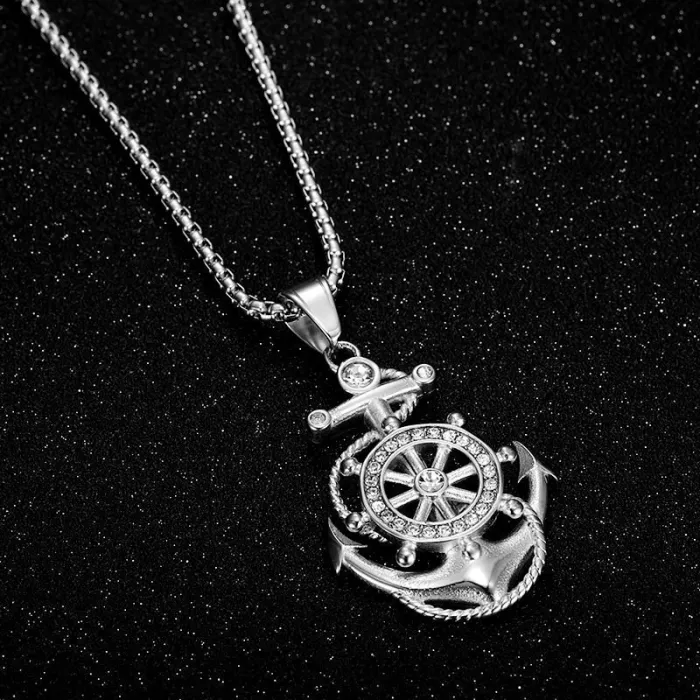 Wholesale Anchor Pendant Necklaces – HIPHOP Style Gold-Plated Titanium Steel with Rhinestones | Trendy Jewelry, Bulk Supplier