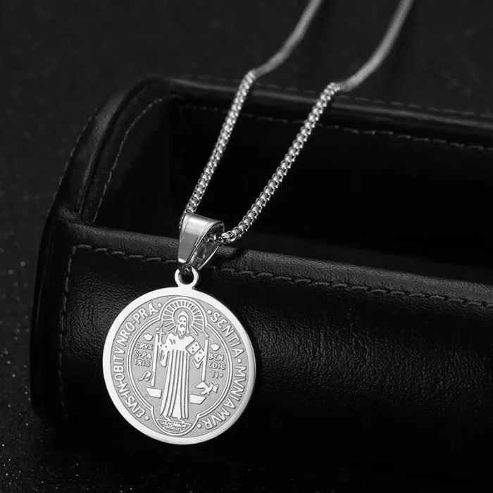 Wholesale St. Benedict Exorcism Necklaces – Stainless Steel Priest Pendant | Religious Jewelry, Direct from Factory Supplier
