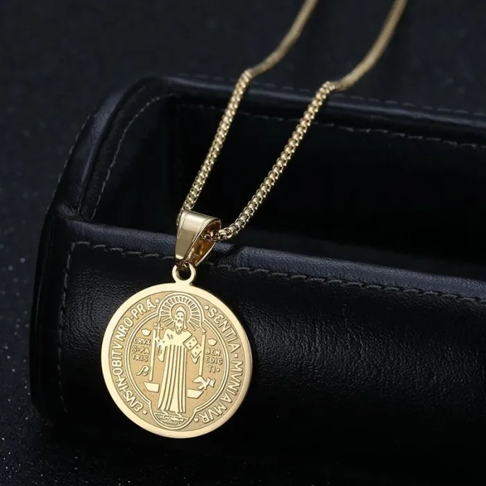 Wholesale St. Benedict Exorcism Necklaces – Stainless Steel Priest Pendant | Religious Jewelry, Direct from Factory Supplier