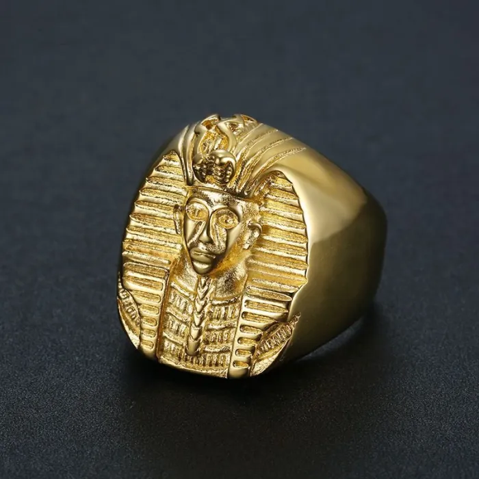 Wholesale Pharaoh Rings for Men – Gold-Plated HIPHOP Style in Titanium Steel | Egyptian King Jewelry, Bulk Supplier