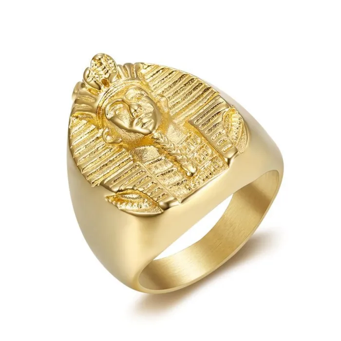 Wholesale Pharaoh Rings for Men – Gold-Plated HIPHOP Style in Titanium Steel | Egyptian King Jewelry, Bulk Supplier