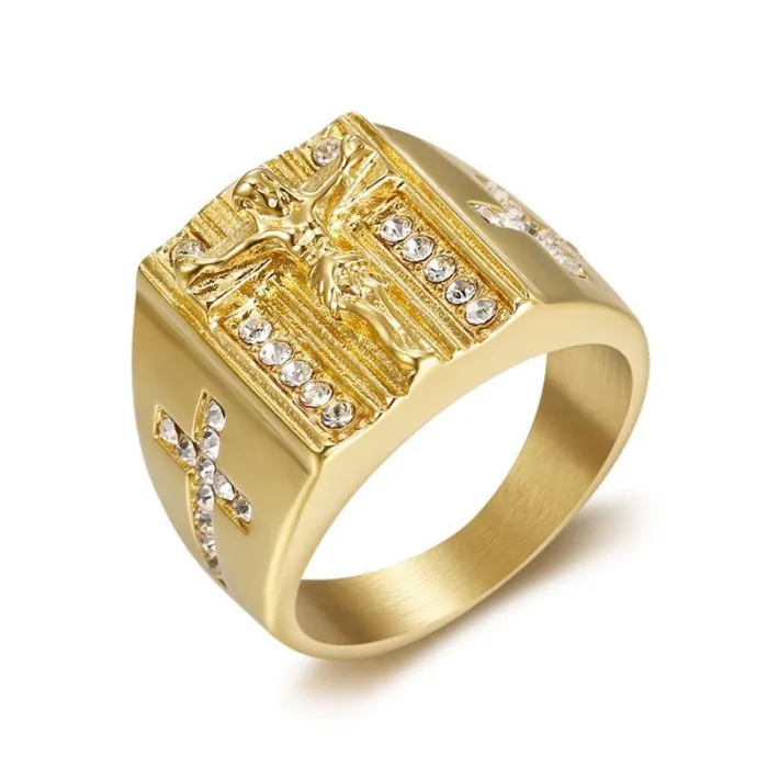 Wholesale HIPHOP Rings for Men – Gold-Plated Polished Titanium Steel with Rhinestones | Trendy Street Jewelry, Bulk Supplier