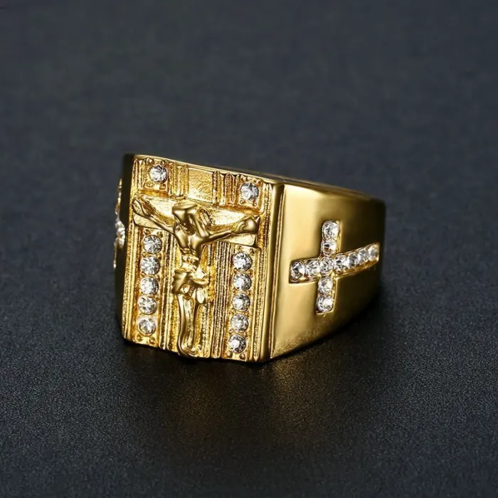 Wholesale HIPHOP Rings for Men – Gold-Plated Polished Titanium Steel with Rhinestones | Trendy Street Jewelry, Bulk Supplier