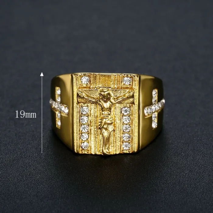 Wholesale HIPHOP Rings for Men – Gold-Plated Polished Titanium Steel with Rhinestones | Trendy Street Jewelry, Bulk Supplier