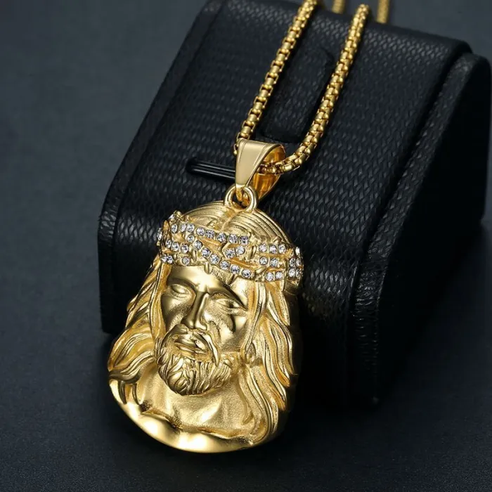 Wholesale HIPHOP Pendant Necklaces – Gold-Plated Titanium Steel with Rhinestones | Trendy Street Jewelry, Bulk Supplier