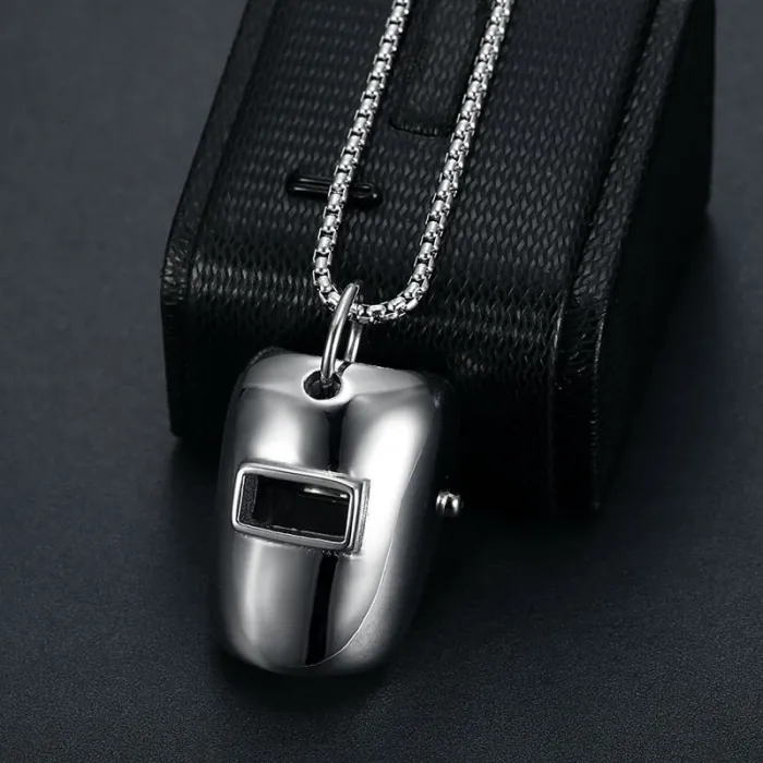 Wholesale Welder Mask Helmet Pendant Necklaces – Minimalist Titanium Steel Unisex Jewelry | INS Style, Factory Price