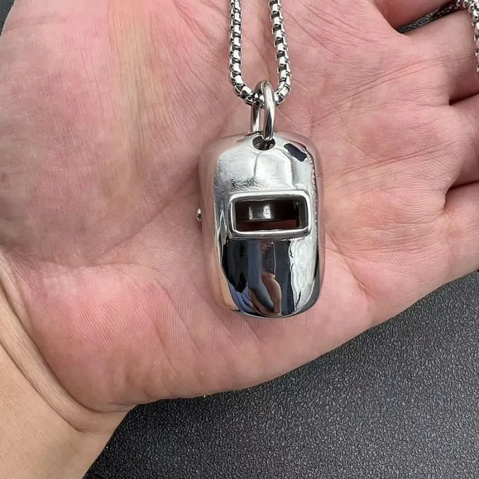 Wholesale Welder Mask Helmet Pendant Necklaces – Minimalist Titanium Steel Unisex Jewelry | INS Style, Factory Price