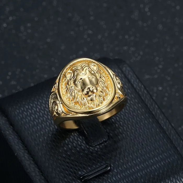 Wholesale HIPHOP Lion Head Rings for Men – Gold-Plated Polished Cast Titanium Steel | Bold Animal Jewelry, Bulk Supplier