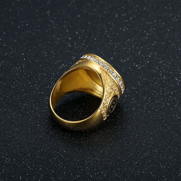 Wholesale Bitcoin B Letter HIPHOP Rings for Men – Gold-Plated Titanium Steel with Rhinestones | Trendy Jewelry, Bulk Supplier