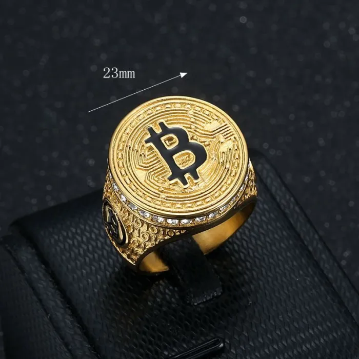 Wholesale Bitcoin B Letter HIPHOP Rings for Men – Gold-Plated Titanium Steel with Rhinestones | Trendy Jewelry, Bulk Supplier