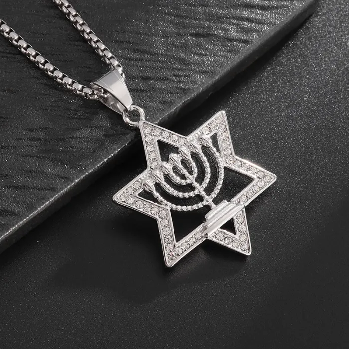 Wholesale Star of David Pendant Necklaces – Gold-Plated HIPHOP Style for Men | Rhinestone Titanium Steel, Bulk Supplier