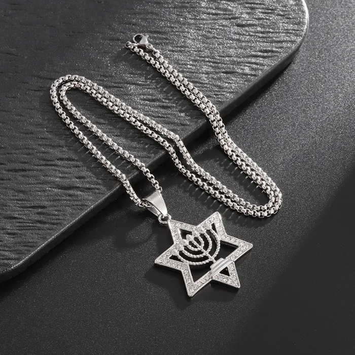Wholesale Star of David Pendant Necklaces – Gold-Plated HIPHOP Style for Men | Rhinestone Titanium Steel, Bulk Supplier
