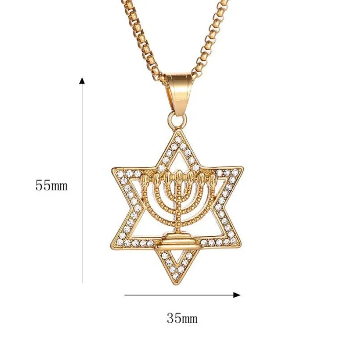 Wholesale Star of David Pendant Necklaces – Gold-Plated HIPHOP Style for Men | Rhinestone Titanium Steel, Bulk Supplier
