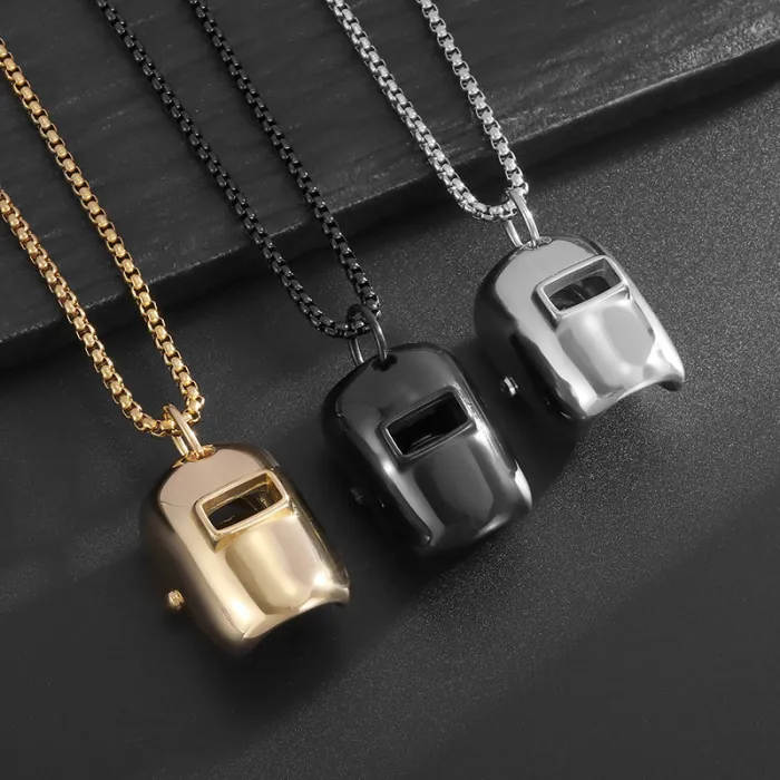 Wholesale Welder Mask Helmet Pendants – Minimalist Titanium Steel Unisex Necklace | INS Style, Multi-Color Options, Bulk Supplier