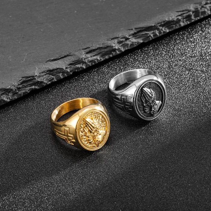 Wholesale HIPHOP Prayer Hands Cross Rings for Men – Stainless Steel Religious Jewelry | Trendy Street Style, Bulk Supplier