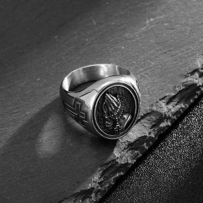 Wholesale HIPHOP Prayer Hands Cross Rings for Men – Stainless Steel Religious Jewelry | Trendy Street Style, Bulk Supplier