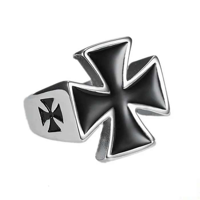 Wholesale Punk Iron Cross Rings for Men – Polished Titanium Steel German Style Jewelry | Retro Statement Ring, Bulk Supplier
