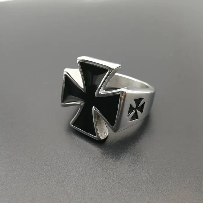 Wholesale Punk Iron Cross Rings for Men – Polished Titanium Steel German Style Jewelry | Retro Statement Ring, Bulk Supplier