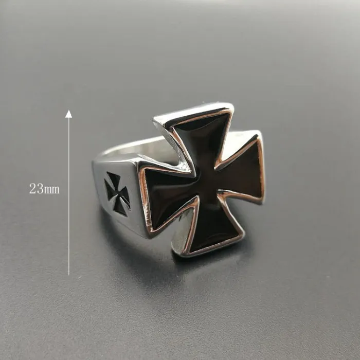 Wholesale Punk Iron Cross Rings for Men – Polished Titanium Steel German Style Jewelry | Retro Statement Ring, Bulk Supplier