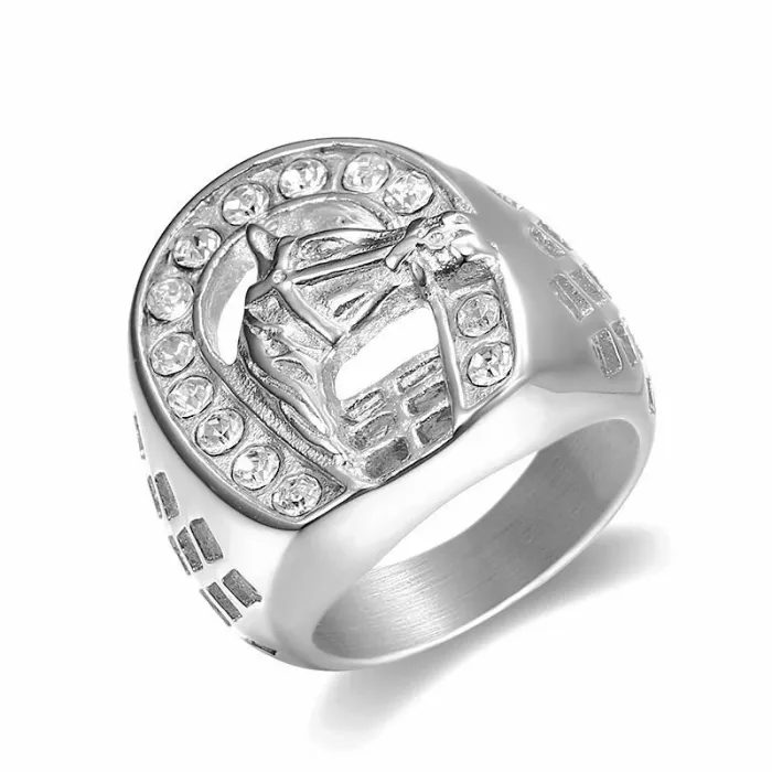 Wholesale HIPHOP Horse Head Rings for Men – Gold-Plated Titanium Steel with Rhinestones | Bold Animal Jewelry, Bulk Supplier