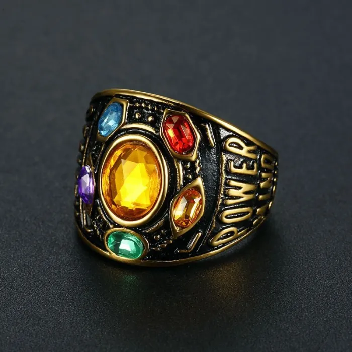 Wholesale Thanos Time Stone Rings – Gold-Plated Titanium Steel HIPHOP Anime Jewelry for Men | Marvel-Inspired, Bulk Supplier