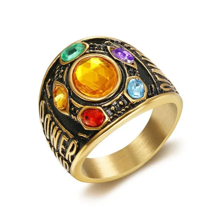 Wholesale Thanos Time Stone Rings – Gold-Plated Titanium Steel HIPHOP Anime Jewelry for Men | Marvel-Inspired, Bulk Supplier