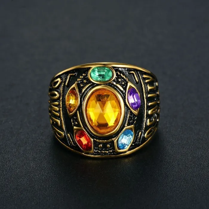 Wholesale Thanos Time Stone Rings – Gold-Plated Titanium Steel HIPHOP Anime Jewelry for Men | Marvel-Inspired, Bulk Supplier