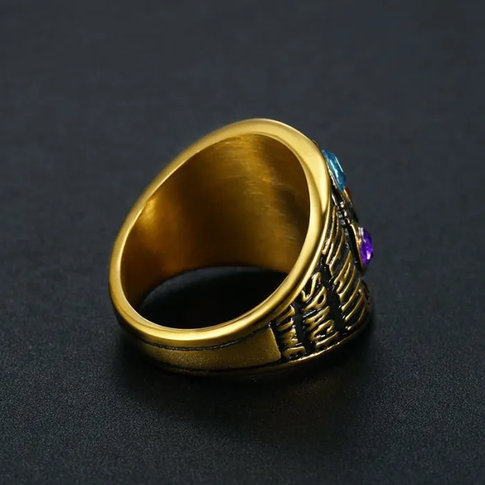 Wholesale Thanos Time Stone Rings – Gold-Plated Titanium Steel HIPHOP Anime Jewelry for Men | Marvel-Inspired, Bulk Supplier