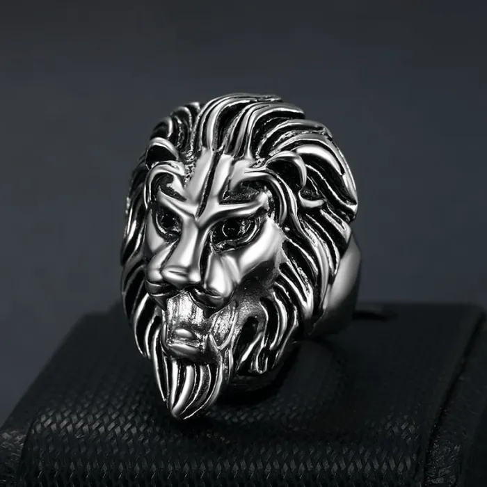 Wholesale HIPHOP Lion Head Rings for Men – Gold-Plated Titanium Steel Statement Jewelry | Bold Style, Bulk Supplier