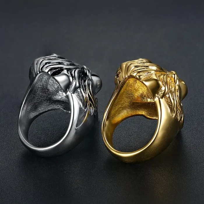 Wholesale HIPHOP Lion Head Rings for Men – Gold-Plated Titanium Steel Statement Jewelry | Bold Style, Bulk Supplier
