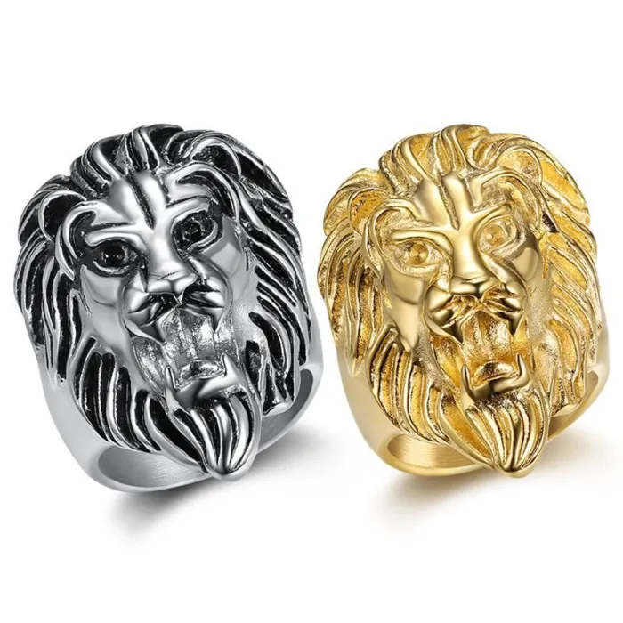 Wholesale HIPHOP Lion Head Rings for Men – Gold-Plated Titanium Steel Statement Jewelry | Bold Style, Bulk Supplier