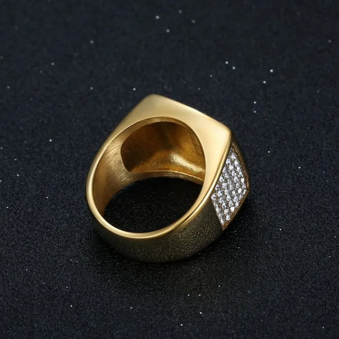 Wholesale HIPHOP KING Rings for Men – Gold-Plated Titanium Steel with Rhinestones | Crown Style Jewelry, Bulk Supplier