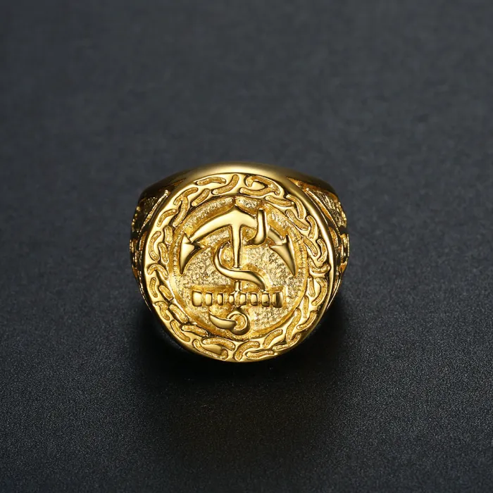 Wholesale HIPHOP Eagle Anchor Rings for Men – Gold-Plated Titanium Steel | Bold Symbolic Jewelry, Bulk Supplier