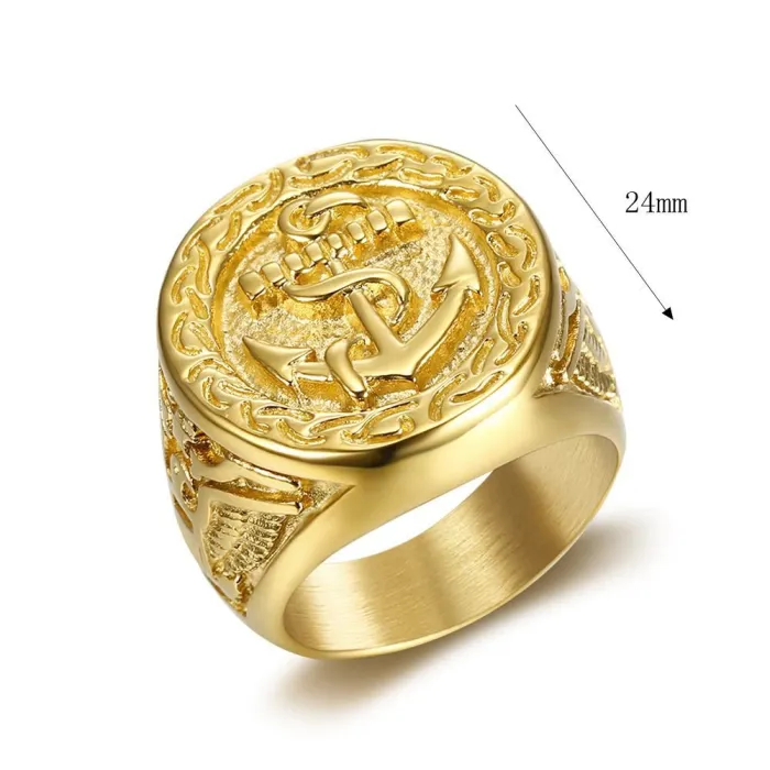 Wholesale HIPHOP Eagle Anchor Rings for Men – Gold-Plated Titanium Steel | Bold Symbolic Jewelry, Bulk Supplier