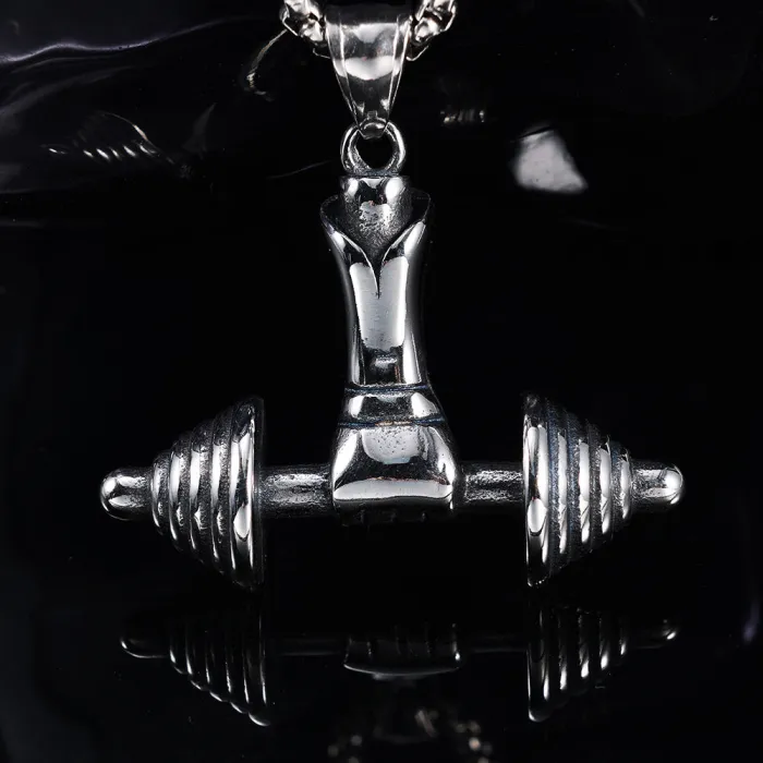 Wholesale Hip Hop Dumbbell Pendant – Polished Titanium Steel Fitness Necklace | Trendy Unisex Street Style Jewelry for Bulk Orders