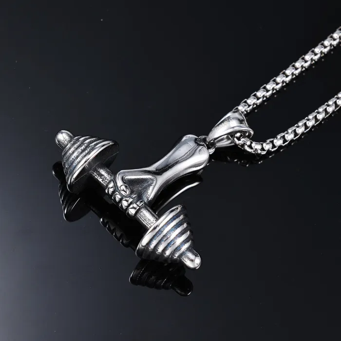 Wholesale Hip Hop Dumbbell Pendant – Polished Titanium Steel Fitness Necklace | Trendy Unisex Street Style Jewelry for Bulk Orders