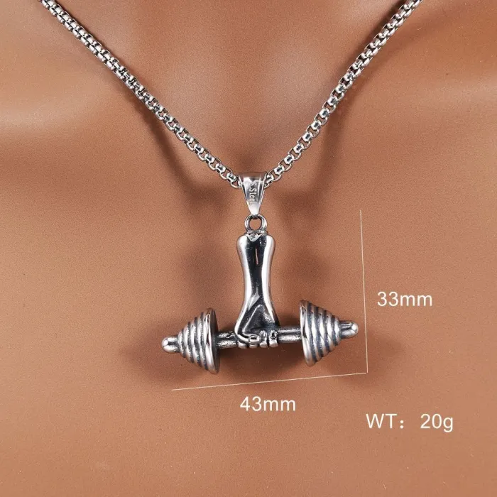 Wholesale Hip Hop Dumbbell Pendant – Polished Titanium Steel Fitness Necklace | Trendy Unisex Street Style Jewelry for Bulk Orders