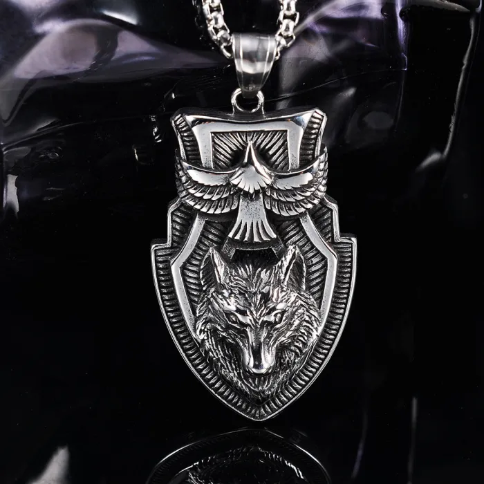 Viking Guardian Wolf Head Pendant – Polished Stainless Steel Amulet Jewelry | Unisex Nordic Protection Charm | In Stock for Bulk Wholesale Orders