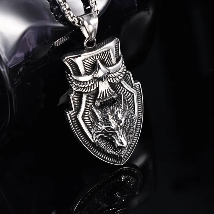 Viking Guardian Wolf Head Pendant – Polished Stainless Steel Amulet Jewelry | Unisex Nordic Protection Charm | In Stock for Bulk Wholesale Orders