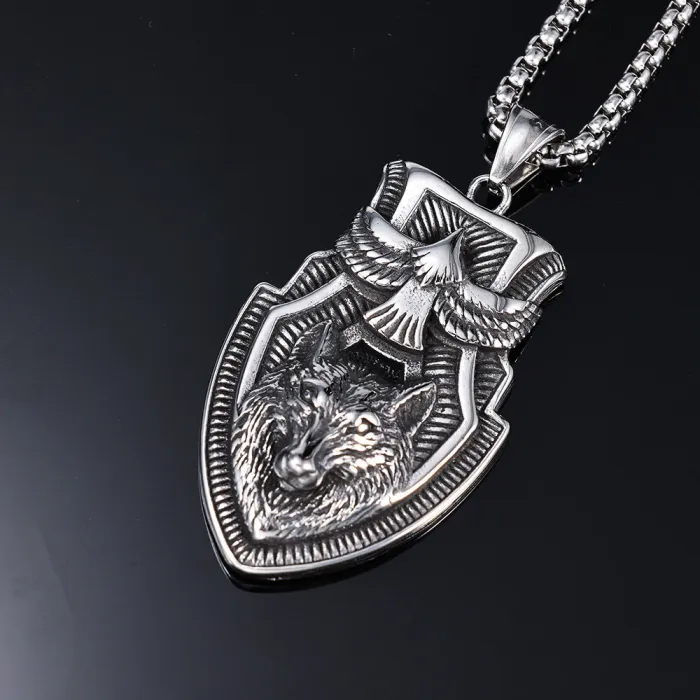 Viking Guardian Wolf Head Pendant – Polished Stainless Steel Amulet Jewelry | Unisex Nordic Protection Charm | In Stock for Bulk Wholesale Orders