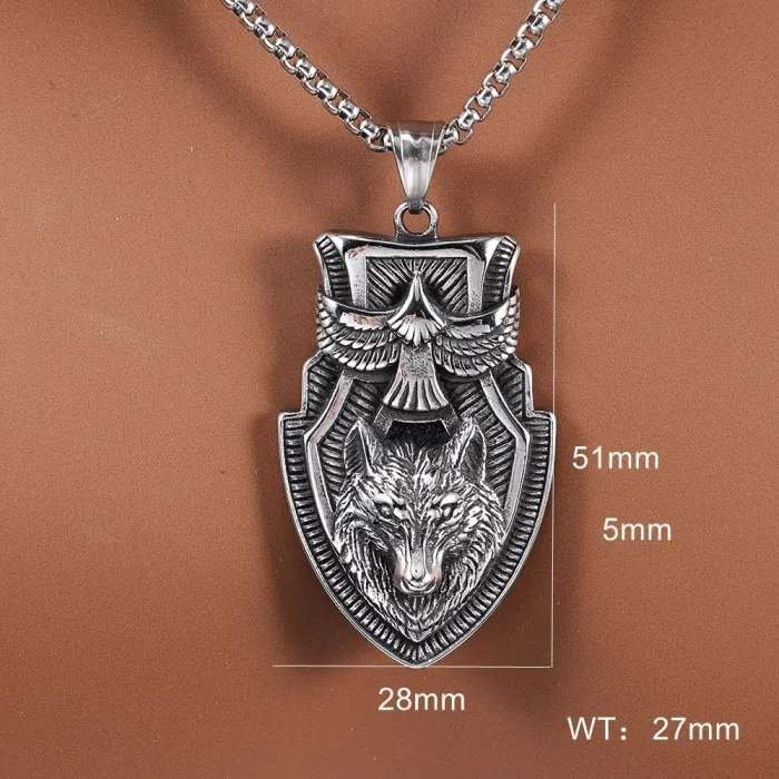 Viking Guardian Wolf Head Pendant – Polished Stainless Steel Amulet Jewelry | Unisex Nordic Protection Charm | In Stock for Bulk Wholesale Orders