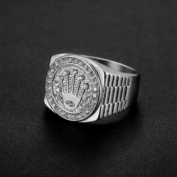 Wholesale HIPHOP Crown Rings for Men – 316L Stainless Steel with Polished Finish & Rhinestone Beads | Streetwear Jewelry Supplier