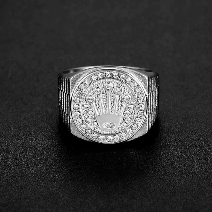 Wholesale HIPHOP Crown Rings for Men – 316L Stainless Steel with Polished Finish & Rhinestone Beads | Streetwear Jewelry Supplier