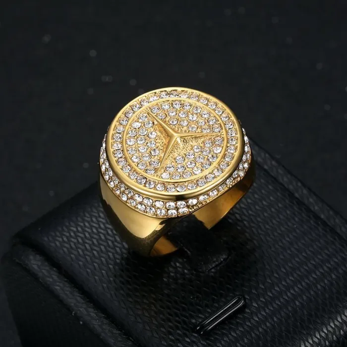 Wholesale HIPHOP Luxury Rings for Men – Gold-Plated Titanium Steel with Rhinestones | Bling Street Style, Bulk Supplier