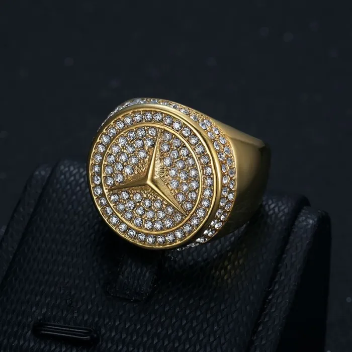 Wholesale HIPHOP Luxury Rings for Men – Gold-Plated Titanium Steel with Rhinestones | Bling Street Style, Bulk Supplier