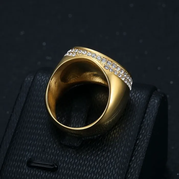 Wholesale HIPHOP Luxury Rings for Men – Gold-Plated Titanium Steel with Rhinestones | Bling Street Style, Bulk Supplier