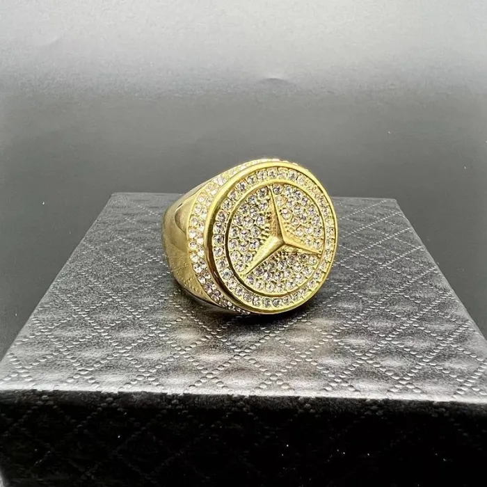 Wholesale HIPHOP Luxury Rings for Men – Gold-Plated Titanium Steel with Rhinestones | Bling Street Style, Bulk Supplier